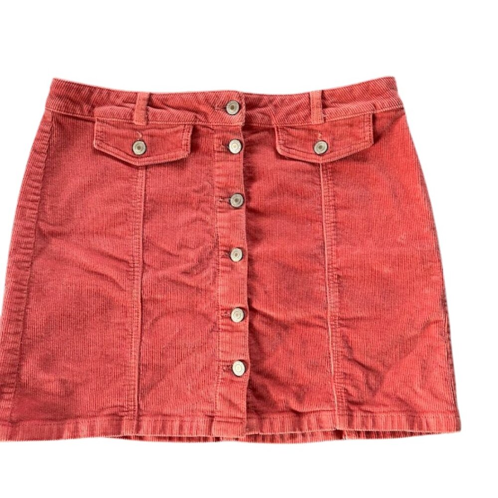 SO Corduroy Button Front Skirt Size 13 Coral/Orange